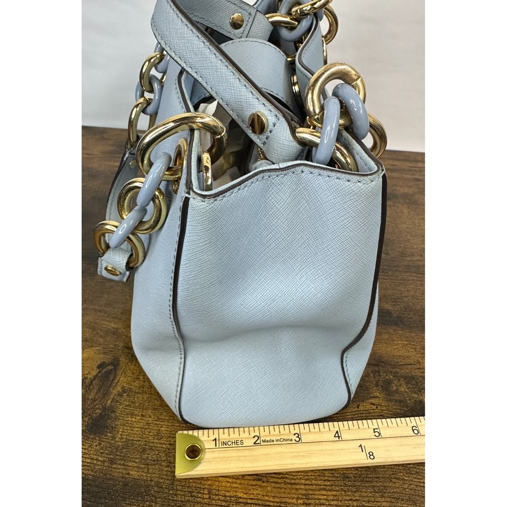 Michael Kors Cynthia Satchel Pale Blue Saffiano Leather Chain Handle Handbag - Picture 14 of 16